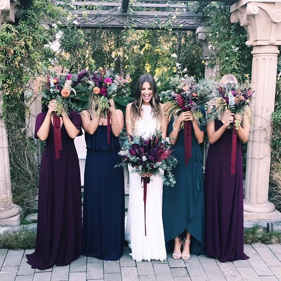 navy blue and burgundy bridesmaid dresses