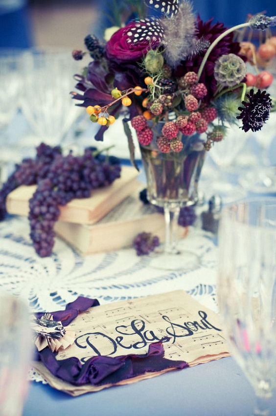 plum and navy centerpieces for plum lilac and navy fall wedding 2020