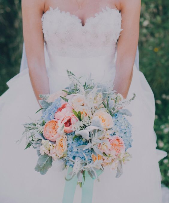 dusty blue and peach wedding bouquet for dusty blue and peach august wedding color 2020