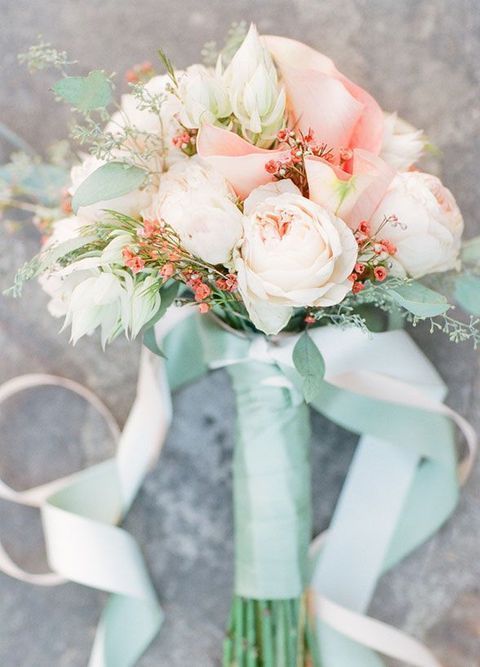 blush and mint pastel wedding bouquet for mint and blush august wedding color 2020