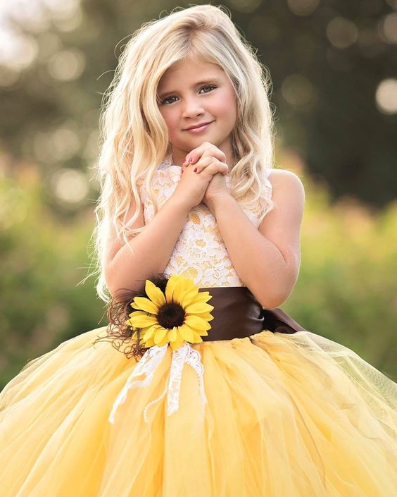 yellow flower girl dresses for yellow and dusty blue august wedding color 2020