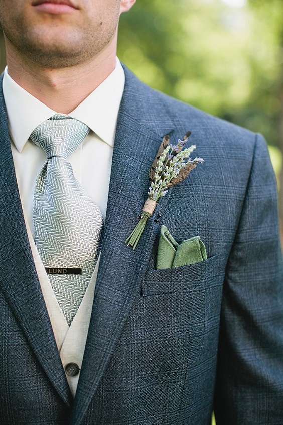 men suit green tie corsage for lavender and green august wedding color 2020