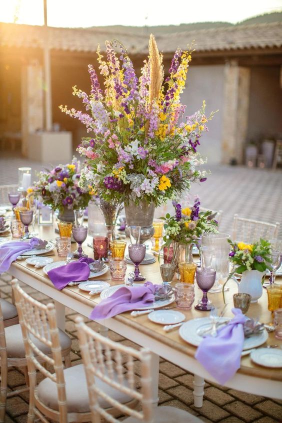 table centerpieces wedding plate napkin for lavender and yellow august wedding color 2020