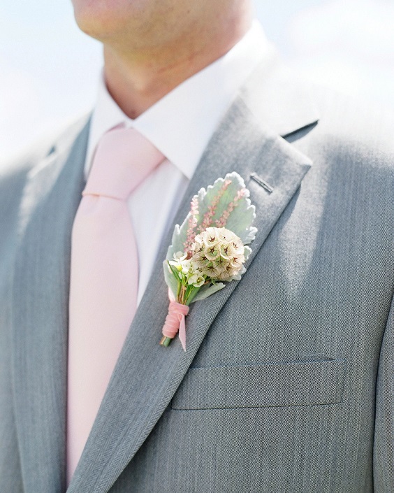 light pink tie sage boutonniere for light pink and sage august wedding color 2020
