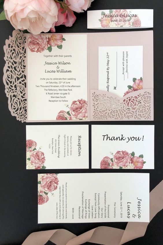 wedding cards for light pink and sage august wedding color 2020