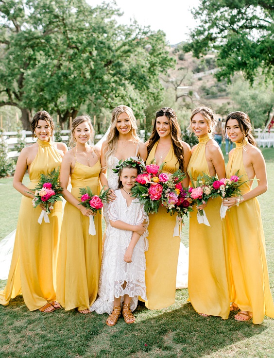 yellow bridesmaid dresses for yellow and green april wedding 2020