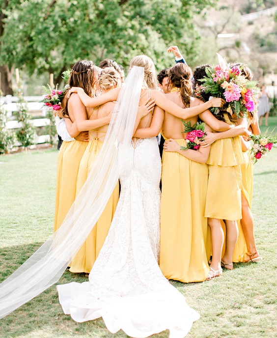 yellow bridesmaid dresses for yellow and green april wedding 2020