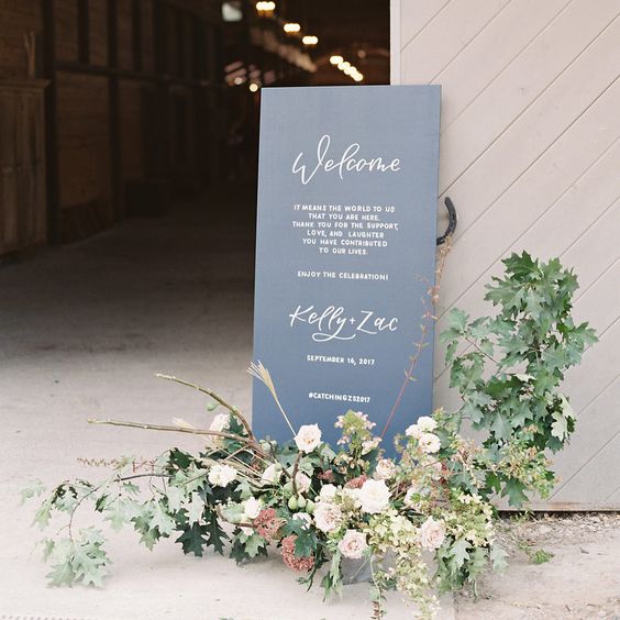 dusty blue wedding sign for dusty blue and green april wedding 2020