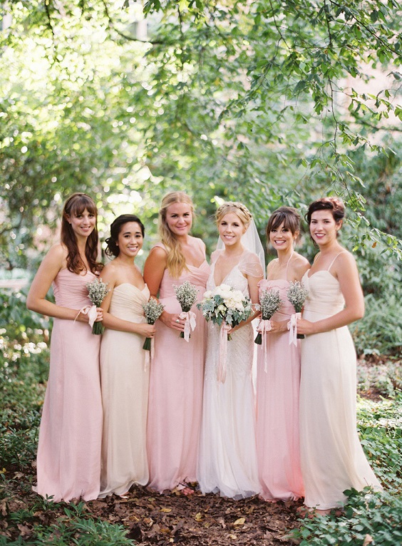 Blush bridesmaid dresses for blush and green april wedding 2020