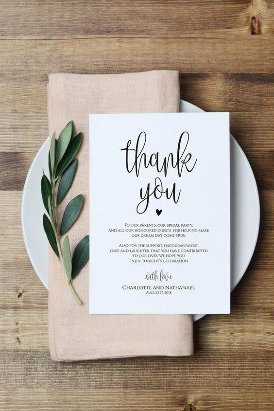 Blush napkin and thank card for blush and green april wedding 2020