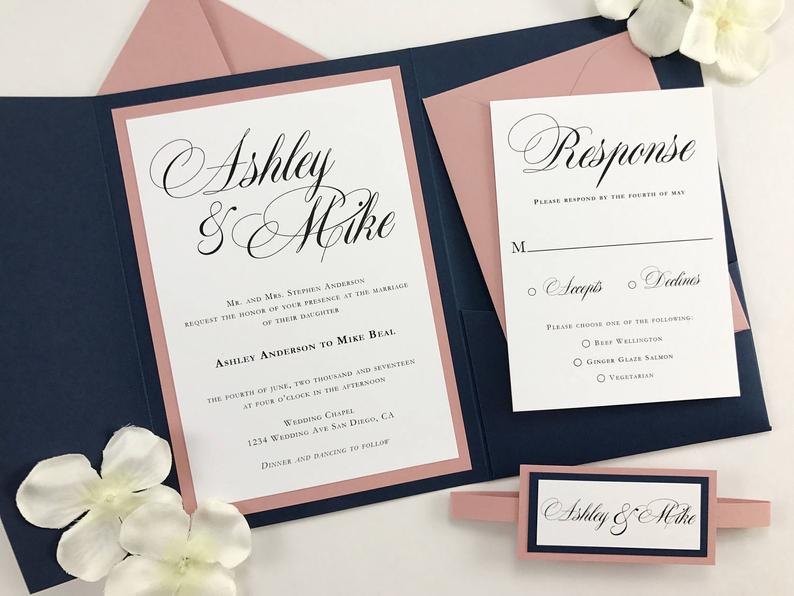 dusty rose and navy invitation for dusty rose and navy blue april wedding 2020