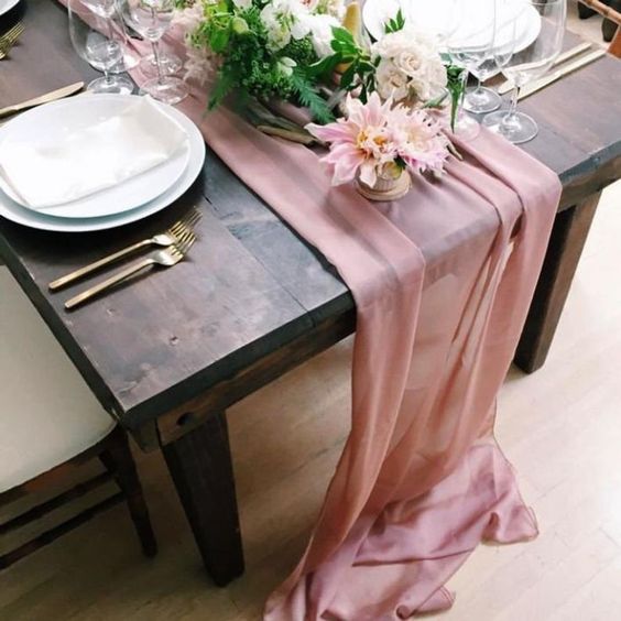 dusty rose chiffon table runner for dusty rose and navy blue april wedding 2020