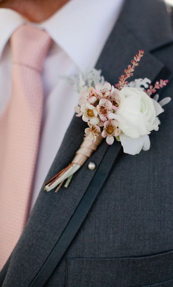 dusty rose groom tie and boutonniere for dusty rose and navy blue april wedding 2020