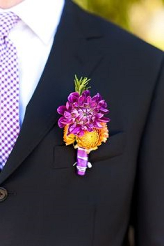 dark purple and orange boutonniere for dark purple orange october wedding colors 2020