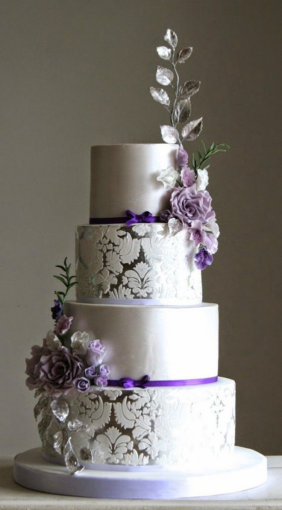 white wedding cakes topper for dark purple and platinum october wedding colors 2020