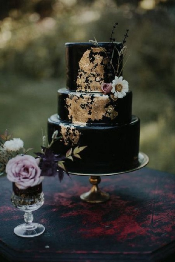black wedding cakes and gold cake topper for black gold october wedding colors 2020