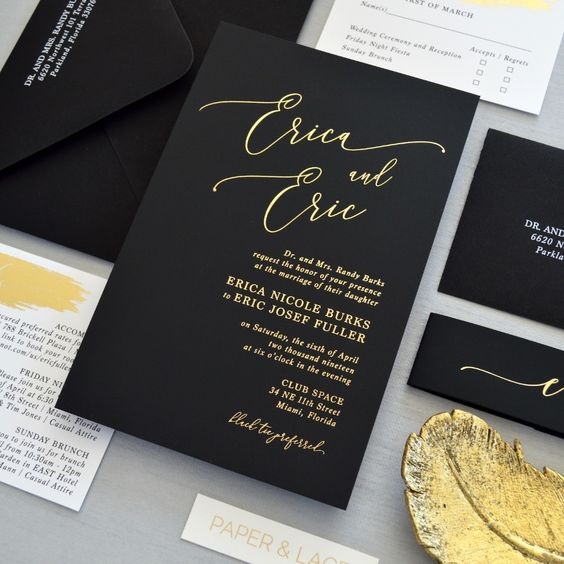 black wedding invitaions for black gold october wedding colors 2020