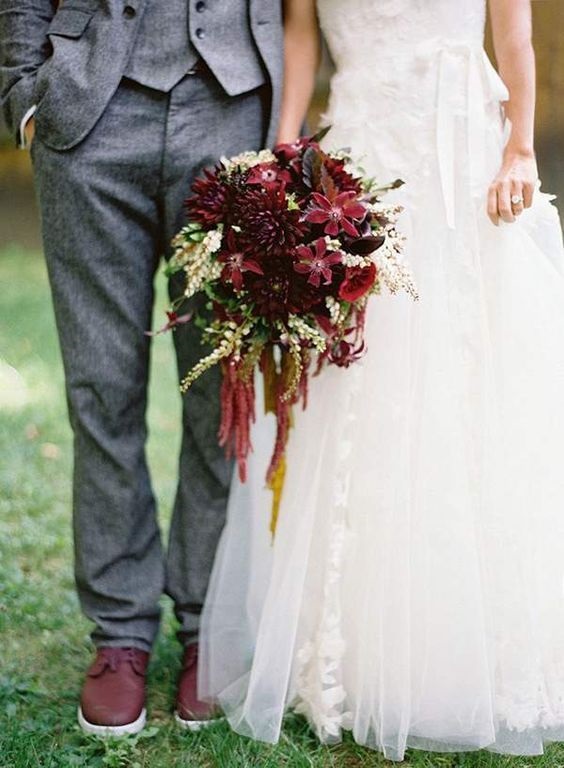 grey bottom and burgundy bouquets for grey burgundy white october wedding colors 2020