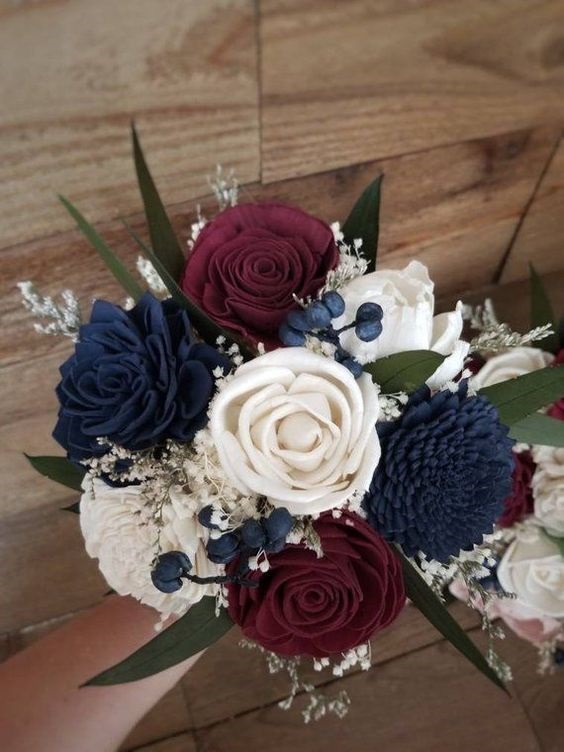bouquets for navy blue and burugndy white october wedding colors 2020