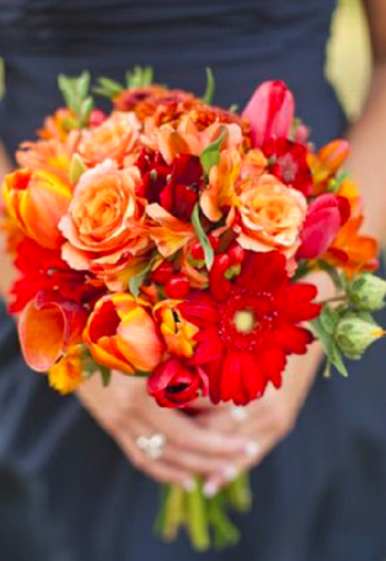 bouquets and bridesmaid dresses for navy blue and orange october wedding colors 2020