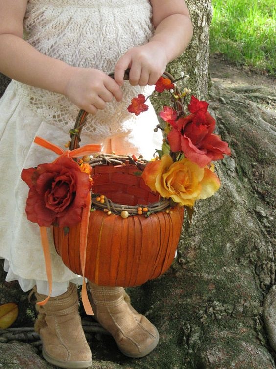 pumpkin cards basket flower girl dress for orange and white october wedding colors 2020