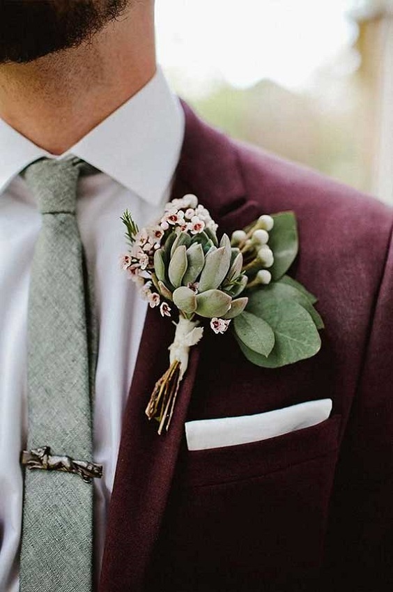 burgundy mans suit with sage green tie for sage green and burgundy december wedding 2020
