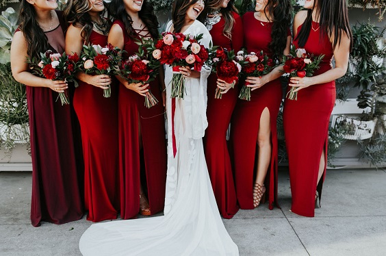 dark red bridesmaid dresses for dark red and white december wedding 2020