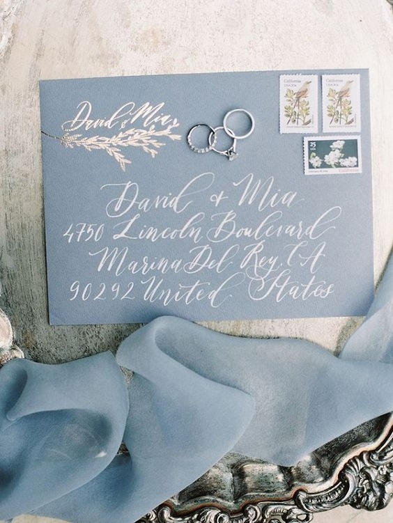 dusty blue invitation for dusty blue and silver december wedding 2020