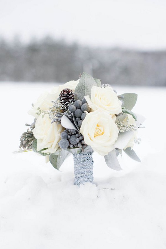 wedding bouquet for dusty blue and silver december wedding 2020