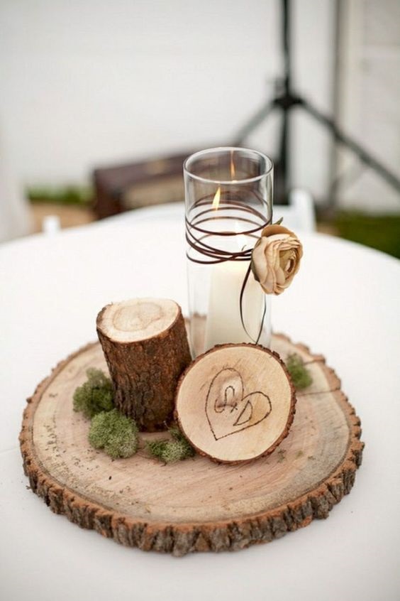 wooden centerpieces for neutrals december wedding 2020