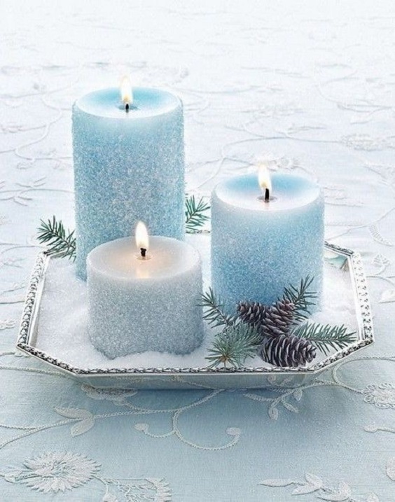 ice blue candles for ice blue white and gold december wedding 2020