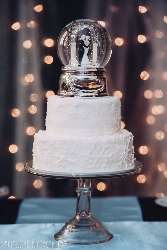 white wedding cake for ice blue white and gold december wedding 2020