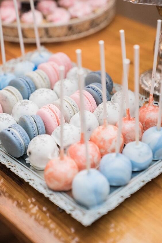 light blue wedding cake and macaroon for blush and light blue march wedding color 2021