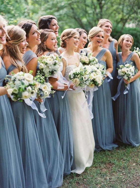 Bluish grey bridesmaid dresses hot sale