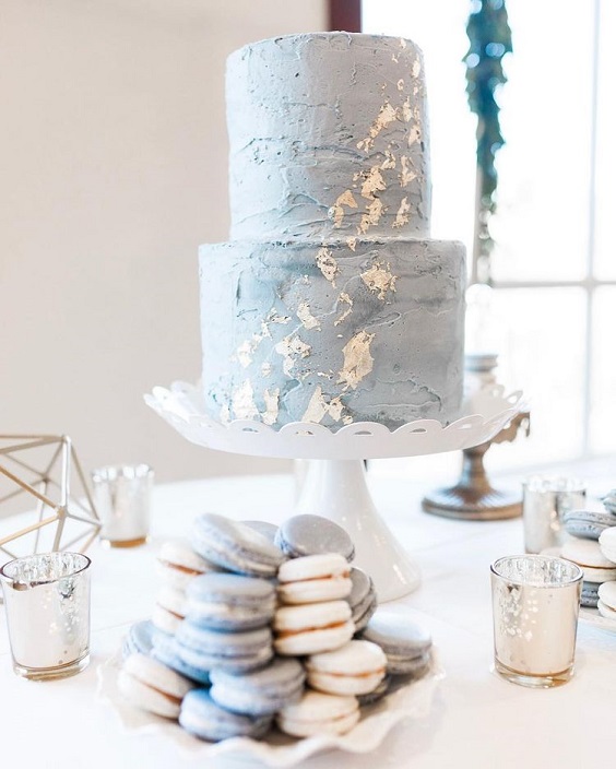 dusty blue wedding cake and dressert for dusty blue and gray march wedding color 2021