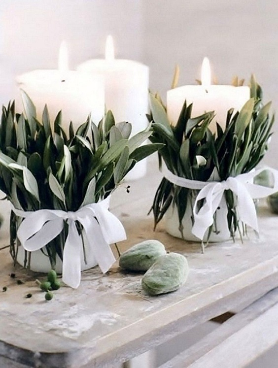 wedding candles with greenery for lavender and sage green march wedding color 2021