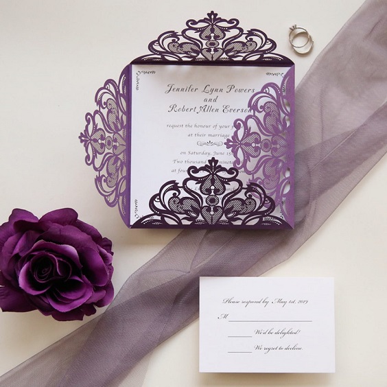 plum wedding invitation for plum and grey march wedding color 2021