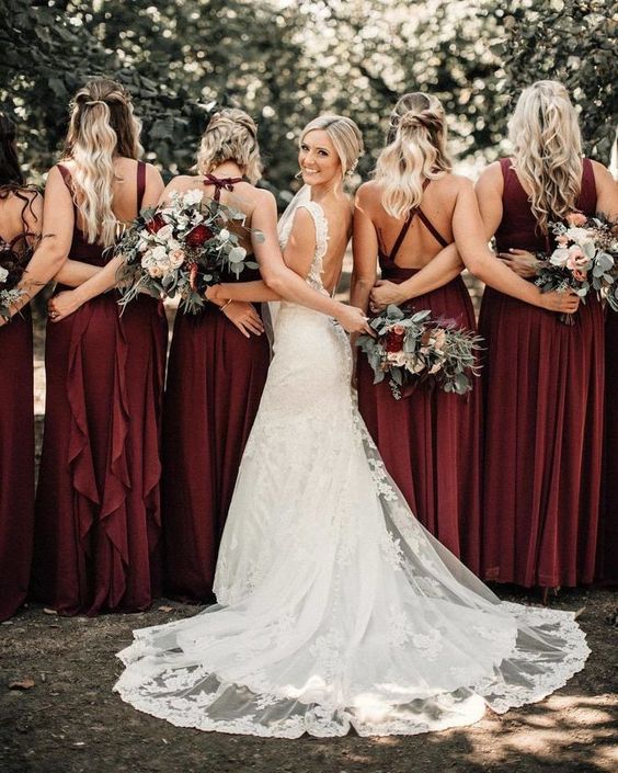 burgundy bridesmaid dresses for burgundy and grey september wedding color 2020