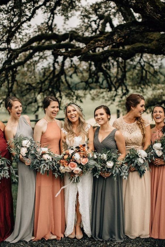 dusty orange and grey bridesmaid dresses for dusty orange and grey september wedding color 2020