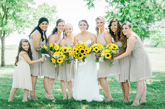 Champagne bridesmaid dresses for Champagne, Sunflower and Khaki Rustic Summer Wedding