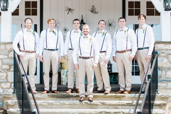 Groom groomsmen attire for Champagne, Sunflower and Khaki Rustic Summer Wedding