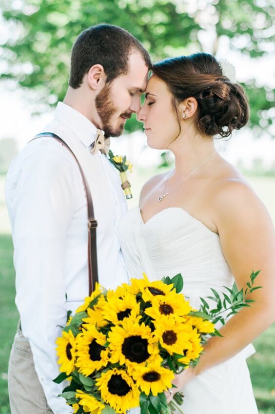 Sunflower bouquets for Champagne, Sunflower and Khaki Rustic Summer Wedding