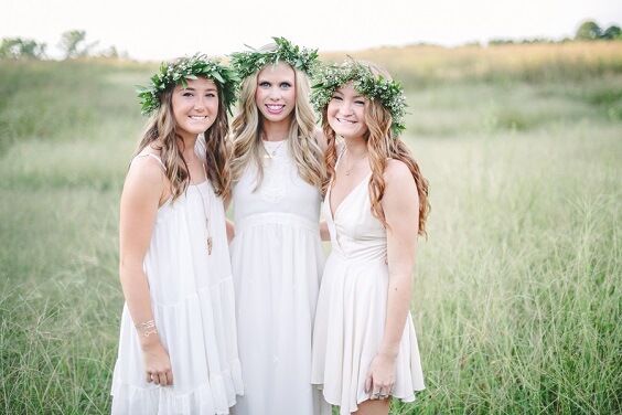 White bridesmaid dresses for White, Greenery and Navy Blue Rustic Summer Wedding