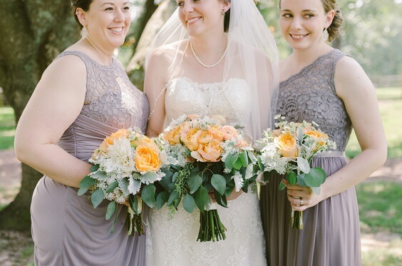 Grey bridesmaid dresses for Grey, Orange and Woods Color Rustic Summer Wedding