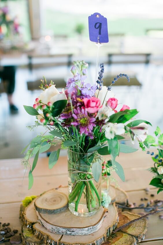 Wedding table decorations for Lavender, Lilac and Greenery Rustic Summer Wedding
