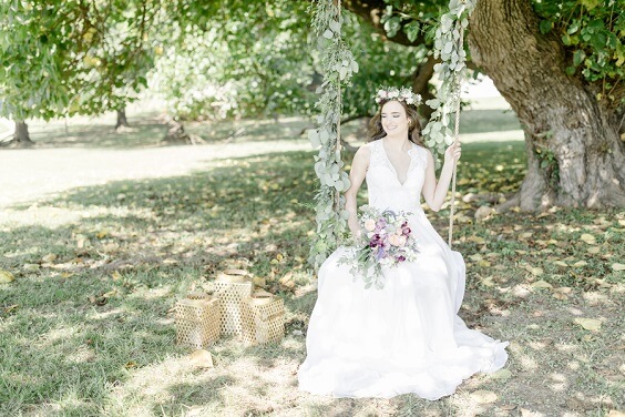 White bridal gown for Lavender, Lilac and Greenery Rustic Summer Wedding
