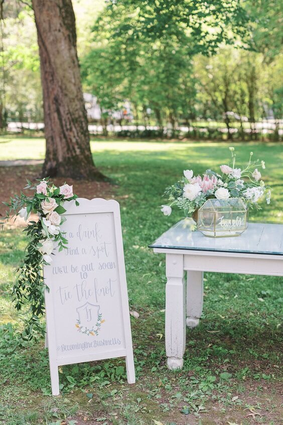 Wedding direction board for Honeydew, Blush and Champagne Rustic Summer Wedding