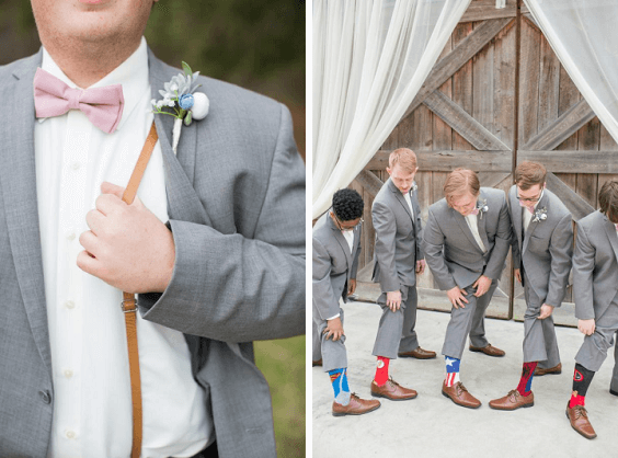 Grey attire for Bridal Rose, Grey and Woods Color Rustic Summer Wedding