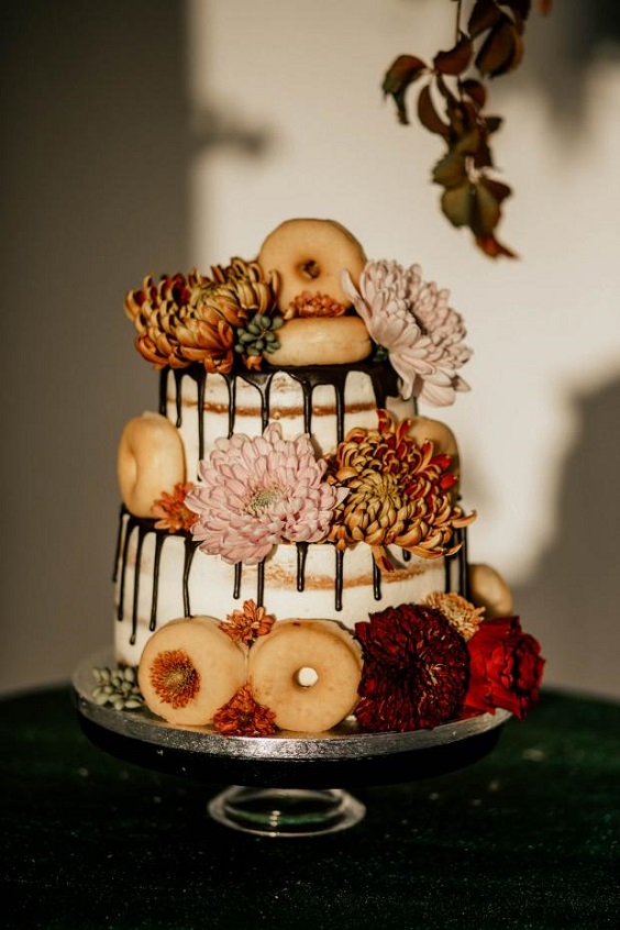 wedding cake for taupe and burgundy rustic fall wedding