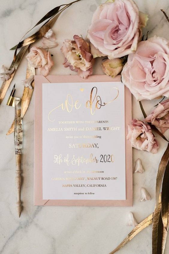 wedding invitation set for dusty rose and gold rustic fall wedding